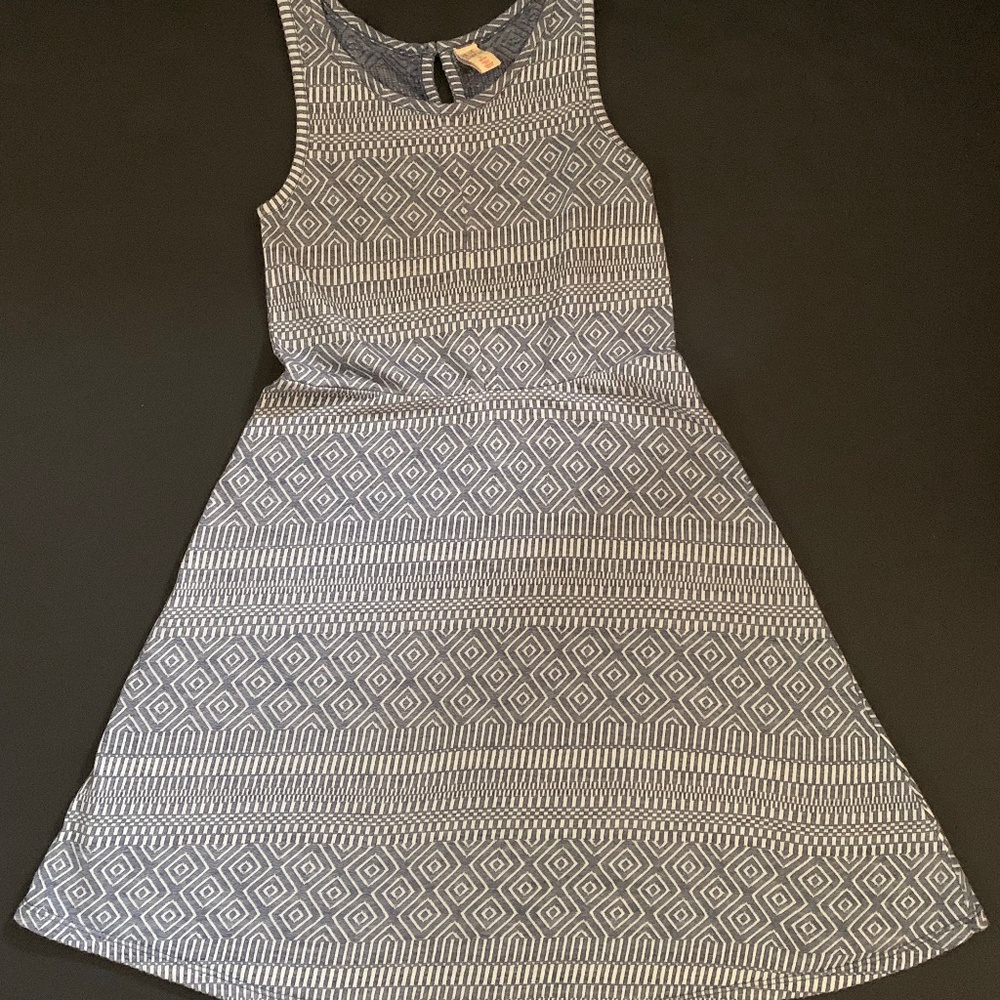 Harper Canyon Girls DRESS Sz M 8 Blue White Aztec Geo Print Fit-Flare Style
